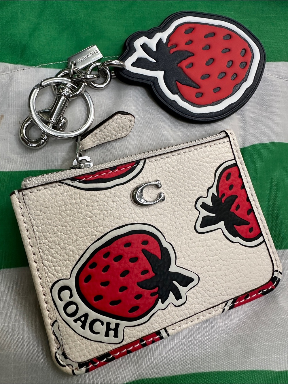 COACH strawberry bundle - leather card holder and bag charm